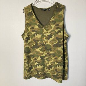 G by‎ Giuliana Tank Top Women 1X Green Camo Print Midweight Knit Cotton Blend